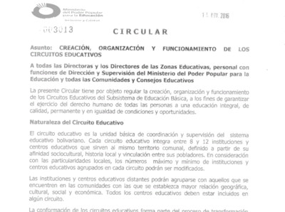 CIRCULAR 003013 SOBRE CIRCUITOS EDUCATIVOS