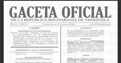 Gaceta Oficial Extraordinaria número 6.739 decreto N° 4.788