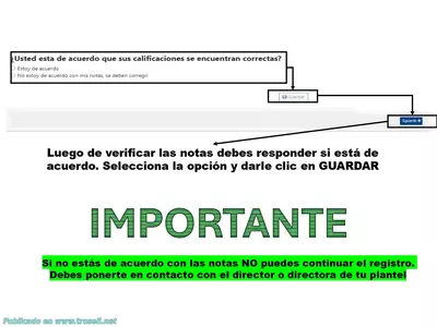 Luego de verificar las notas debes responder si está de acuerdo. Selec