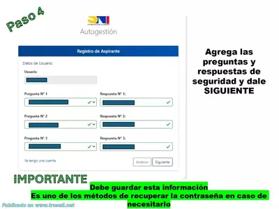 Agrega las preguntas y respuestas de seguridad y dale SIGUIENTE