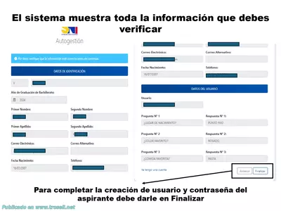 El sistema muestra toda la información que debes verificar