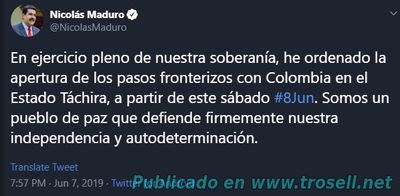 Venezuela reabre frontera con Colombia