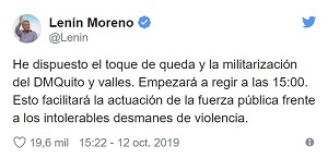 Ecuador: Decretan toque de Queda en Quito