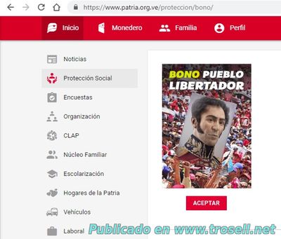 Bono Pueblo Libertador ya esta Disponible en Patria.ORG