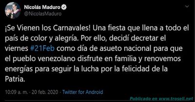 Decretan 21 de Febrero Feriado Nacional