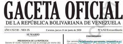 Gaceta Oficial Extraordinaria N° 6.542: 30 días más de estado de excepción