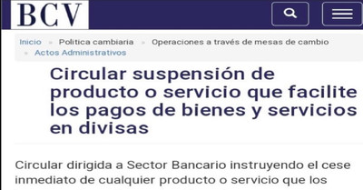 BCV restringe servicios de pago en Divisa