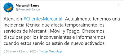 Mercantil suspende Pago Móvil Temporalmente