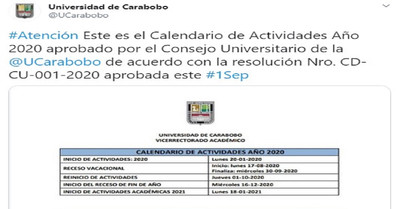 Universidad de Carabobo reinicia actividades en Octubre