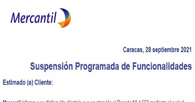 Mercantil: Suspensión Programada de Funcionalidades