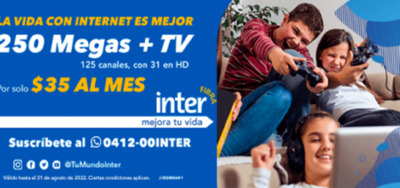 Inter fibra 250 Megas + TV HD por 35 Dolares