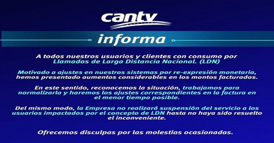 CANTV revierte aumento de tarifas