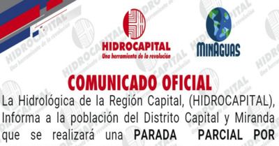 Hidrocapital anuncia suspensión de servicio