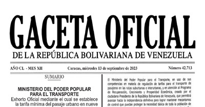 En Gaceta nuevo aumento del pasaje