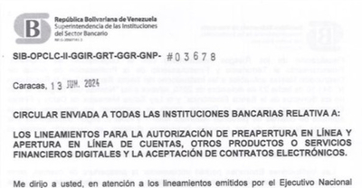 circular 03678 de SUDEBAN, fechada el pasado 13 de junio