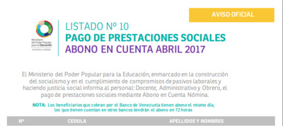 #Enterate Ya! 10mo LISTADO #OFICIAL DE PRESTACIONES SOCIALES MPPE