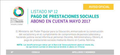 #Enterate Ya! 12° LISTADO #OFICIAL DE PRESTACIONES SOCIALES MPPE