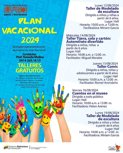 Invitamos a los pequeños de la casa a participar en nuestros divertidos talleres vacacionales en la Galería de Arte Nacional.