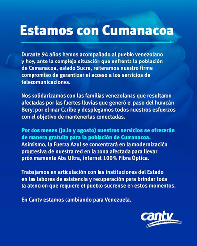 Comunicado CANTV Cumanacoa