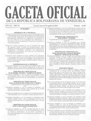 decreto presidencial Nº 4.976, publicado en la Gaceta Oficial Nº 42.939, de fecha 12 de agosto de 2024