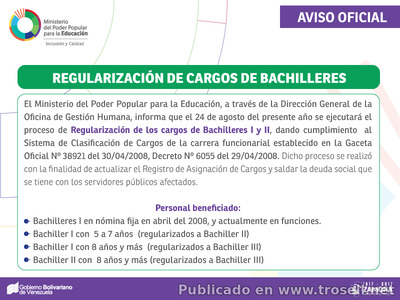 #AvisoOFICIAl #Listado #Regularizacion MPPE Sincera nomina Administrativos (código de cargo)