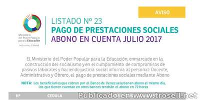 #Enterate Ya! LISTADO 23 SINCERADO #OFICIAL DE PRESTACIONES SOCIALES MPPE