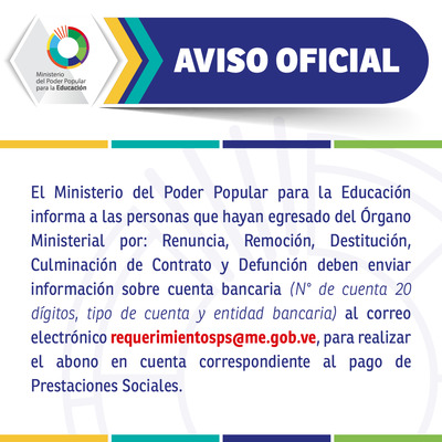 #AvisoOFICIAL #URGENTE #Personal EGRESADO del MPPE enviar urgente