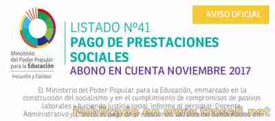 #Enterate Ya! LISTADO 41 SINCERADO #OFICIAL DE #PRESTACIONES SOCIALES MPPE #4Dic #04Dic