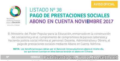 #Enterate Ya! LISTADO 38 SINCERADO #OFICIAL DE PRESTACIONES SOCIALES MPPE