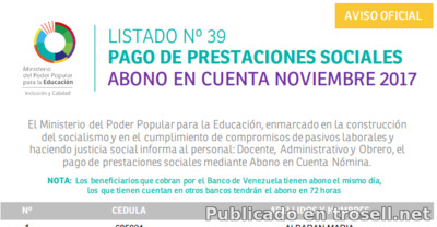 #Enterate Ya! LISTADO 39 SINCERADO #OFICIAL DE PRESTACIONES SOCIALES MPPE