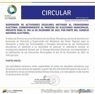 RECORDATORIO OFICIAL SUSPENSIÓN DE ACTIVIDADES ESCOLARES #01Dic #Diciembre