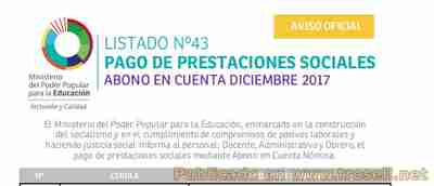 Enterate Ya! LISTADO 43 SINCERADO #OFICIAL DE PRESTACIONES SOCIALES MPPE