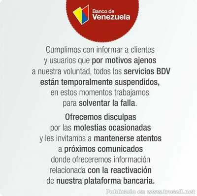 BANCO DE VENEZUELA SUSPENDE SERVICIOS DE CANALES ELECTRONICOS