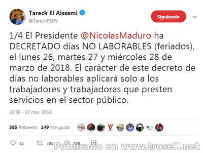 26, 27 y 28 de marzo serán días no laborables en el sector público