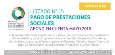 LISTADO PRESTACIONES SOCIALES MINISTERIO EDUCACIÓN No. 15