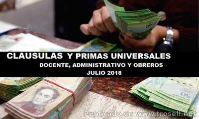 MPPE: CLAUSULAS y PRIMAS Docente Administrativo Obreros JULIO 2018